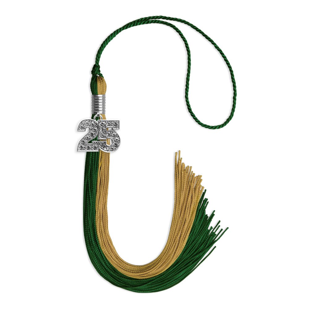 Hunter Green/Antique Gold Graduation Tassel with Silver Bling Charm by Wholesale Grad Supply