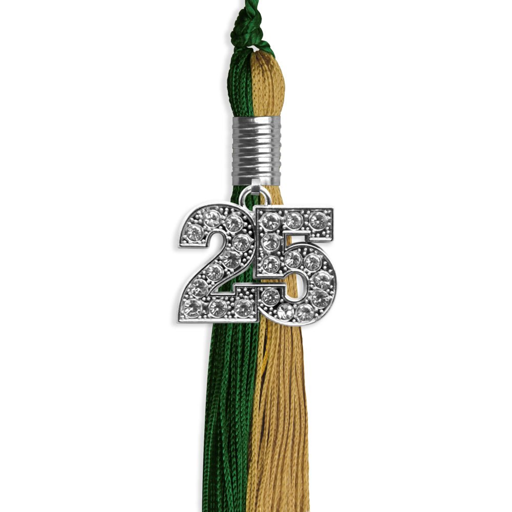 Hunter Green/Antique Gold Graduation Tassel with Silver Bling Charm by Wholesale Grad Supply