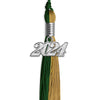 Hunter Green/Antique Gold Graduation Tassel with Silver Bling Charm by Wholesale Grad Supply