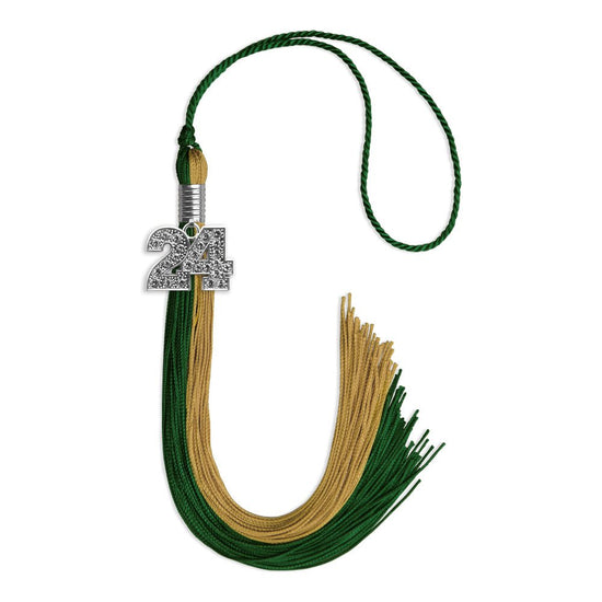 Hunter Green/Antique Gold Graduation Tassel with Silver Bling Charm by Wholesale Grad Supply
