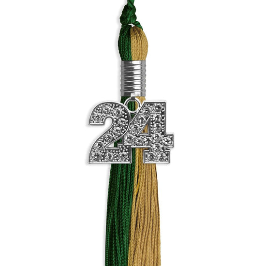 Hunter Green/Antique Gold Graduation Tassel with Silver Bling Charm by Wholesale Grad Supply