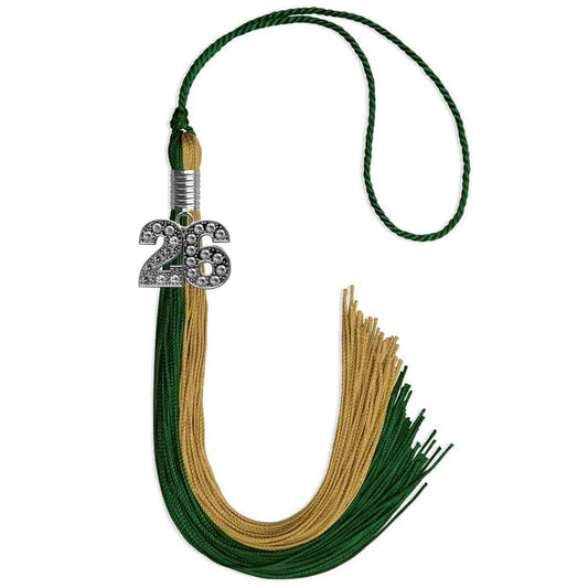 Hunter Green/Antique Gold Graduation Tassel with Silver Bling Charm by Wholesale Grad Supply