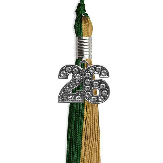 Hunter Green/Antique Gold Graduation Tassel with Silver Bling Charm by Wholesale Grad Supply