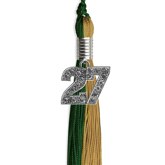 Hunter Green/Antique Gold Graduation Tassel with Silver Bling Charm by Wholesale Grad Supply