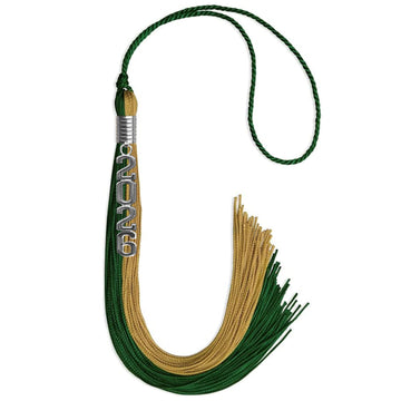 Hunter Green/Antique Gold Graduation Tassel with Silver Stacked Date Drop by Wholesale Grad Supply