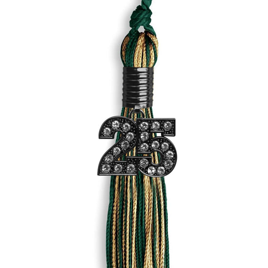 Hunter Green/Antique Gold Mixed Color Graduation Tassel with Black Bling Charm by Wholesale Grad Supply