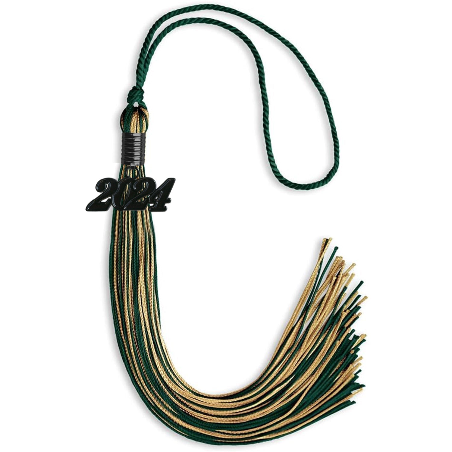 Hunter Green/Antique Gold Mixed Color Graduation Tassel with Black Bling Charm by Wholesale Grad Supply
