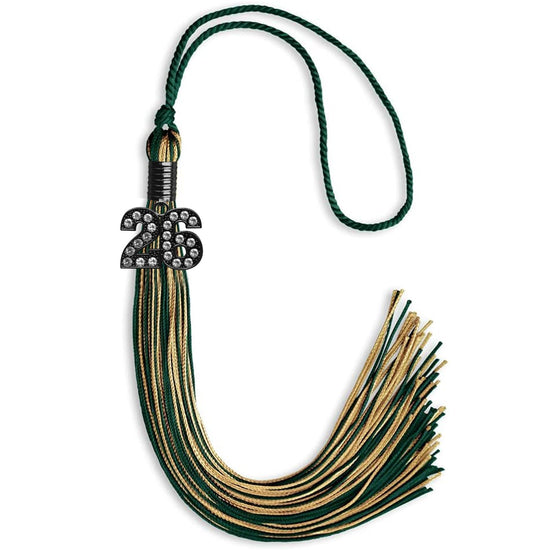 Hunter Green/Antique Gold Mixed Color Graduation Tassel with Black Bling Charm by Wholesale Grad Supply