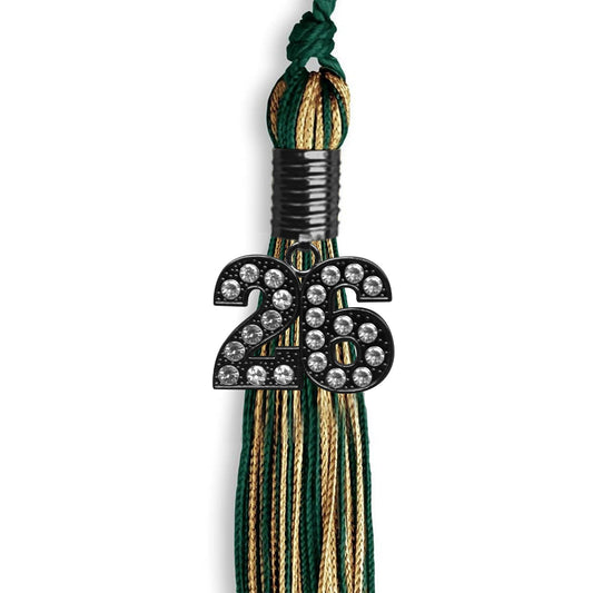Hunter Green/Antique Gold Mixed Color Graduation Tassel with Black Bling Charm by Wholesale Grad Supply