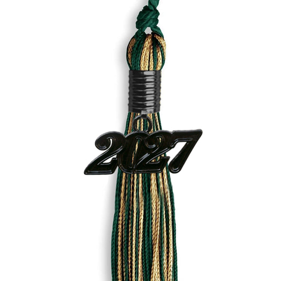 Hunter Green/Antique Gold Mixed Color Graduation Tassel with Black Bling Charm by Wholesale Grad Supply