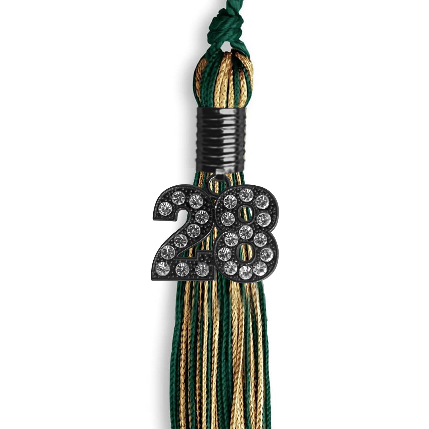 Hunter Green/Antique Gold Mixed Color Graduation Tassel with Black Bling Charm by Wholesale Grad Supply