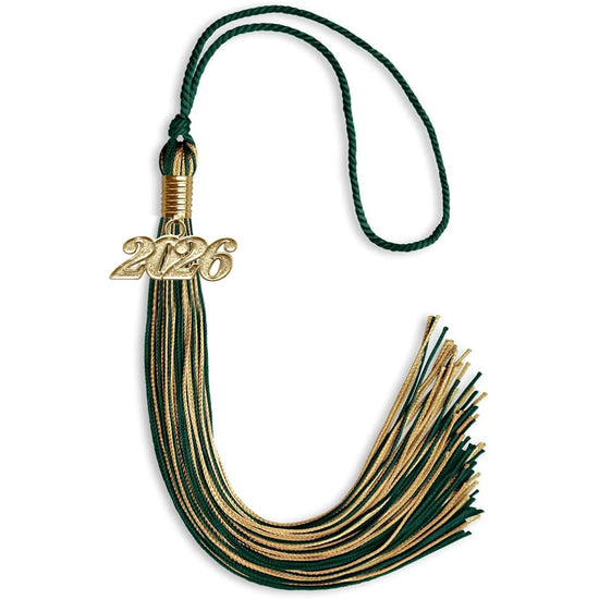 Hunter Green/Antique Gold Mixed Color Graduation Tassel with Gold Bling Charm by Wholesale Grad Supply