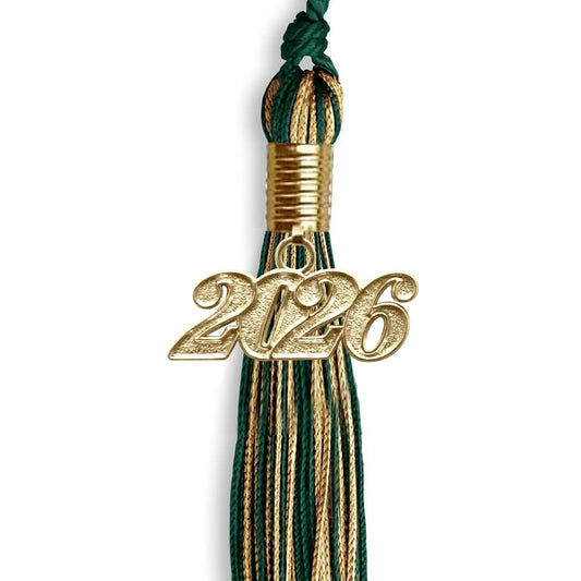 Hunter Green/Antique Gold Mixed Color Graduation Tassel with Gold Bling Charm by Wholesale Grad Supply
