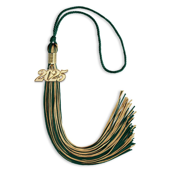 Hunter Green/Antique Gold Mixed Color Graduation Tassel with Gold Bling Charm by Wholesale Grad Supply