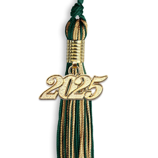 Hunter Green/Antique Gold Mixed Color Graduation Tassel with Gold Bling Charm by Wholesale Grad Supply