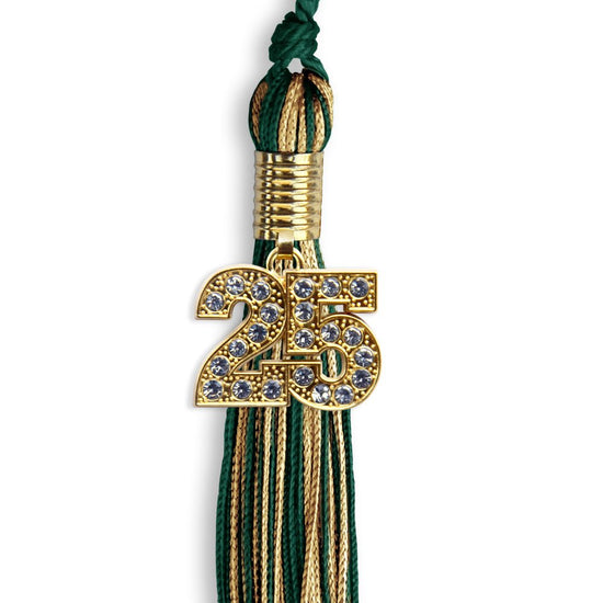 Hunter Green/Antique Gold Mixed Color Graduation Tassel with Gold Bling Charm by Wholesale Grad Supply