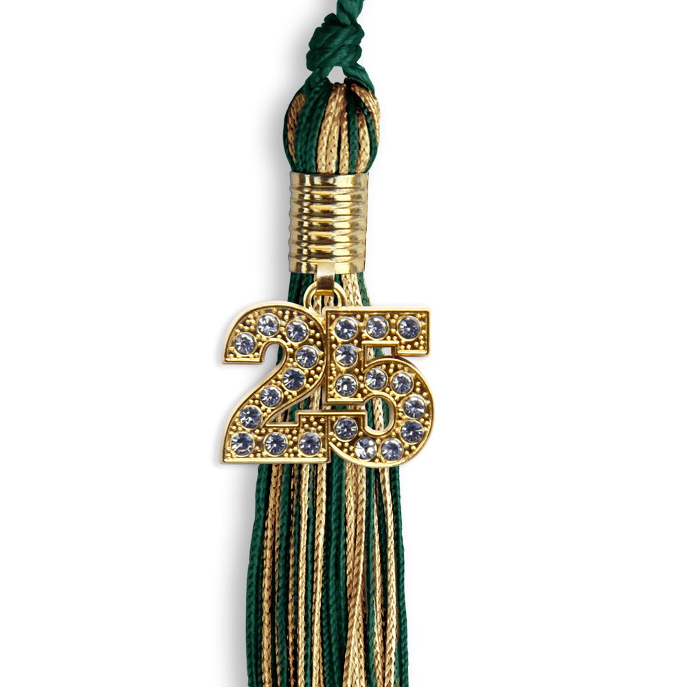 Hunter Green/Antique Gold Mixed Color Graduation Tassel with Gold Bling Charm by Wholesale Grad Supply