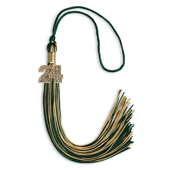 Hunter Green/Antique Gold Mixed Color Graduation Tassel with Gold Bling Charm by Wholesale Grad Supply