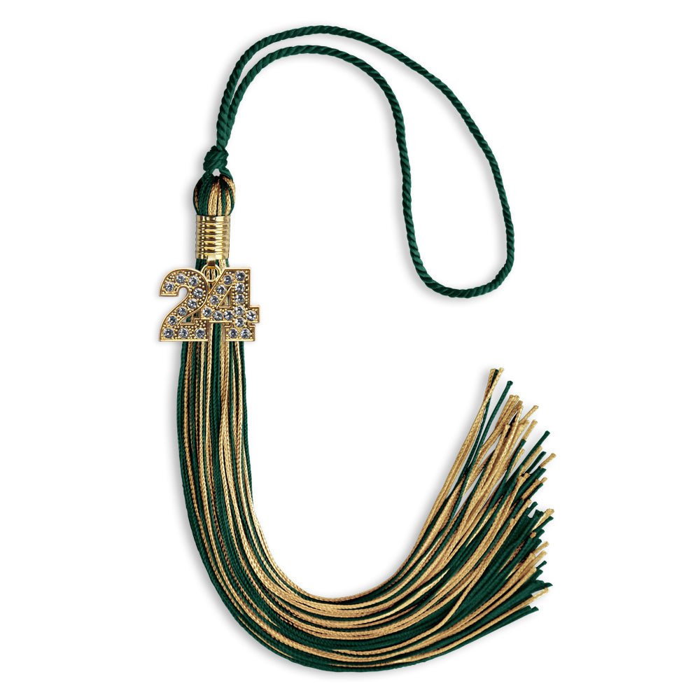 Hunter Green/Antique Gold Mixed Color Graduation Tassel with Gold Bling Charm by Wholesale Grad Supply