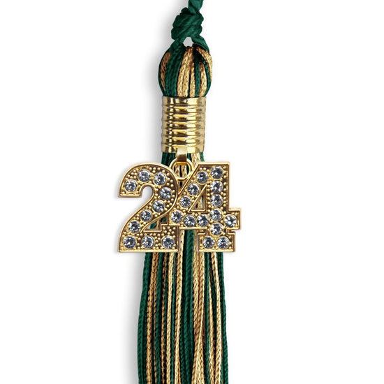 Hunter Green/Antique Gold Mixed Color Graduation Tassel with Gold Bling Charm by Wholesale Grad Supply