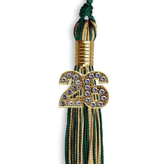 Hunter Green/Antique Gold Mixed Color Graduation Tassel with Gold Bling Charm by Wholesale Grad Supply