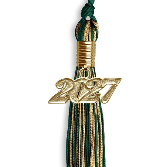 Hunter Green/Antique Gold Mixed Color Graduation Tassel with Gold Bling Charm by Wholesale Grad Supply