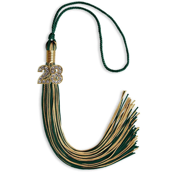 Hunter Green/Antique Gold Mixed Color Graduation Tassel with Gold Bling Charm by Wholesale Grad Supply