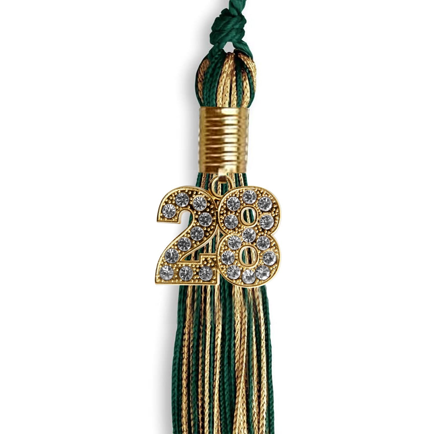 Hunter Green/Antique Gold Mixed Color Graduation Tassel with Gold Bling Charm by Wholesale Grad Supply