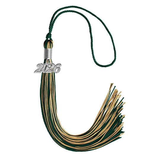Hunter Green/Antique Gold Mixed Color Graduation Tassel with Silver Bling Charm by Wholesale Grad Supply