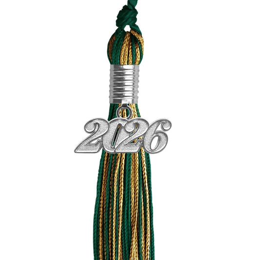 Hunter Green/Antique Gold Mixed Color Graduation Tassel with Silver Bling Charm by Wholesale Grad Supply