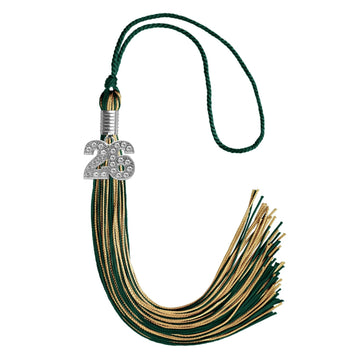 Hunter Green/Antique Gold Mixed Color Graduation Tassel with Silver Bling Charm by Wholesale Grad Supply