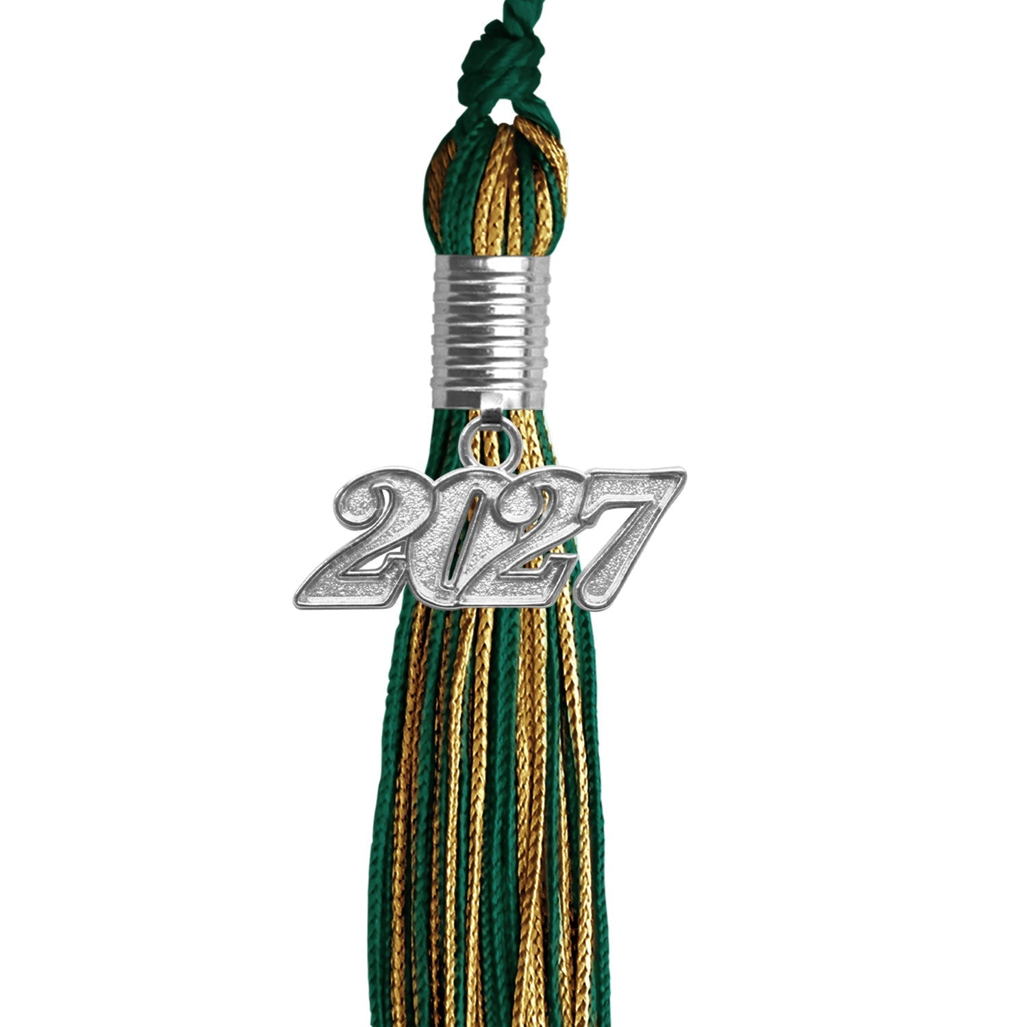 Hunter Green/Antique Gold Mixed Color Graduation Tassel with Silver Bling Charm by Wholesale Grad Supply