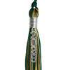 Hunter Green/Antique Gold Mixed Color Graduation Tassel with Stacked Silver Date Drop by Wholesale Grad Supply