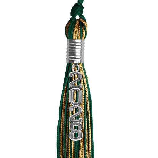 Hunter Green/Antique Gold Mixed Color Graduation Tassel with Stacked Silver Date Drop by Wholesale Grad Supply