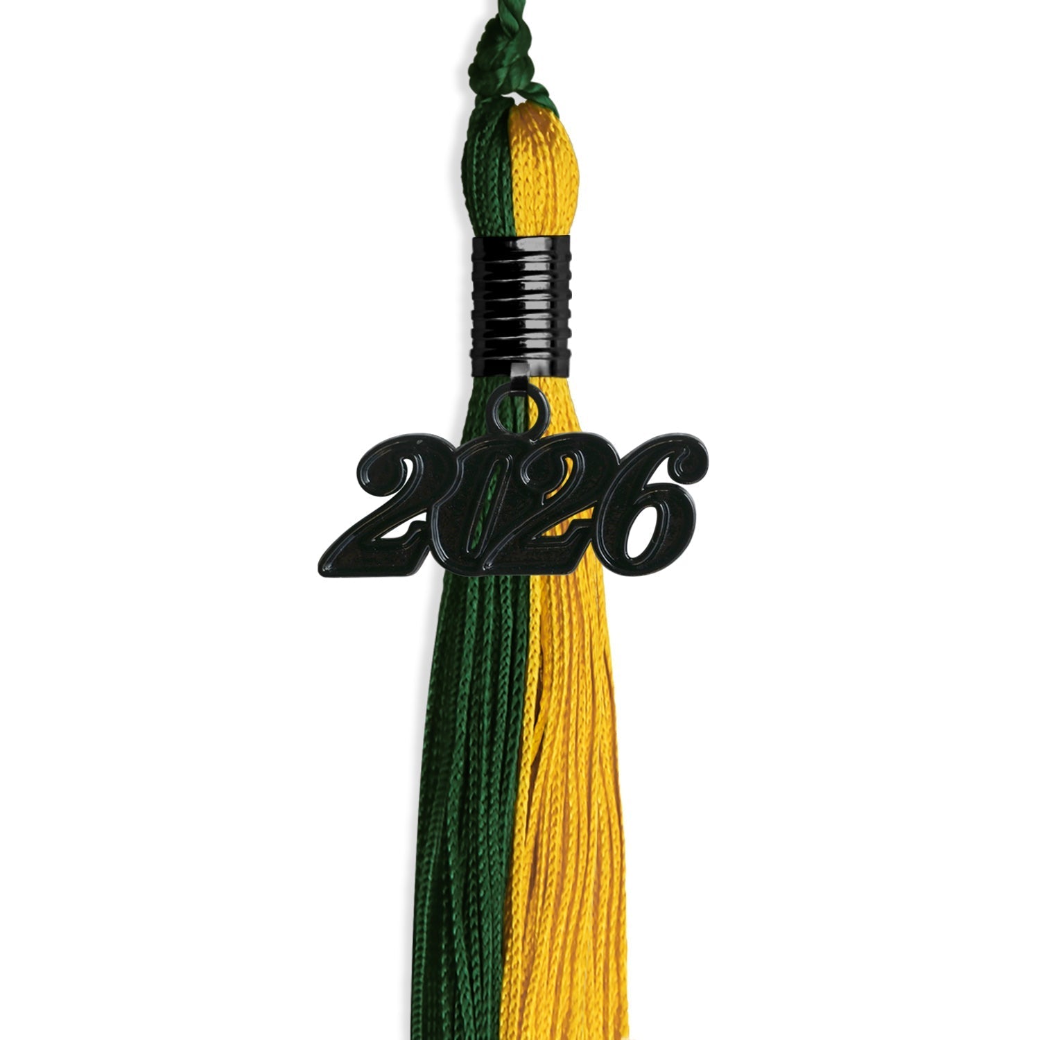 Hunter Green/Gold Graduation Tassel with Black Bling Charm by Wholesale Grad Supply