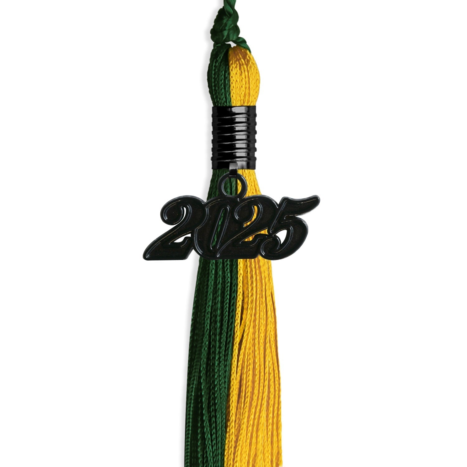 Hunter Green/Gold Graduation Tassel with Black Bling Charm by Wholesale Grad Supply