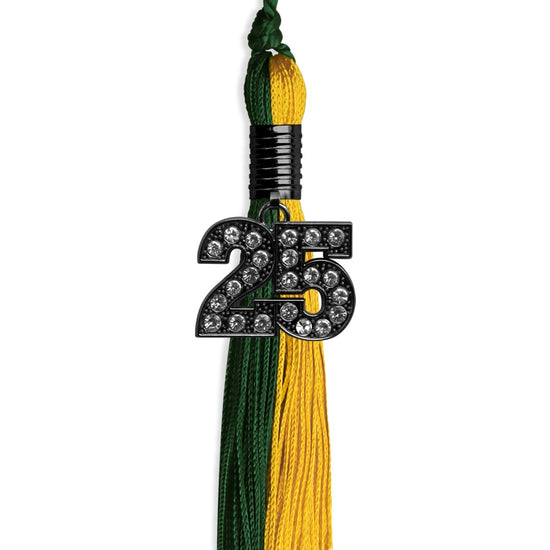 Hunter Green/Gold Graduation Tassel with Black Bling Charm by Wholesale Grad Supply