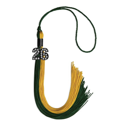 Hunter Green/Gold Graduation Tassel with Black Bling Charm by Wholesale Grad Supply
