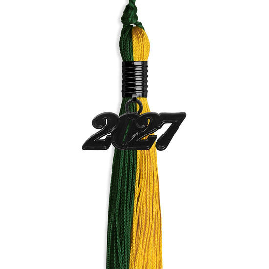 Hunter Green/Gold Graduation Tassel with Black Bling Charm by Wholesale Grad Supply