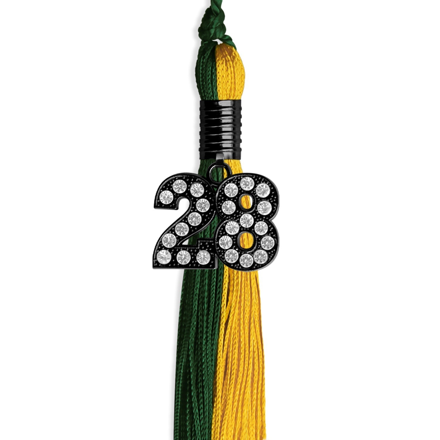Hunter Green/Gold Graduation Tassel with Black Bling Charm by Wholesale Grad Supply