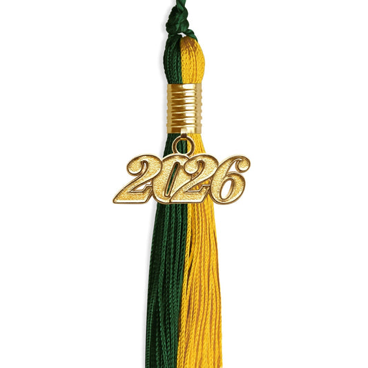 Hunter Green/Gold Graduation Tassel with Gold Bling Charm by Wholesale Grad Supply