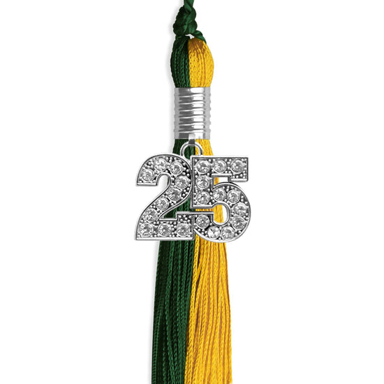 Hunter Green/Gold Graduation Tassel with Silver Bling Charm by Wholesale Grad Supply