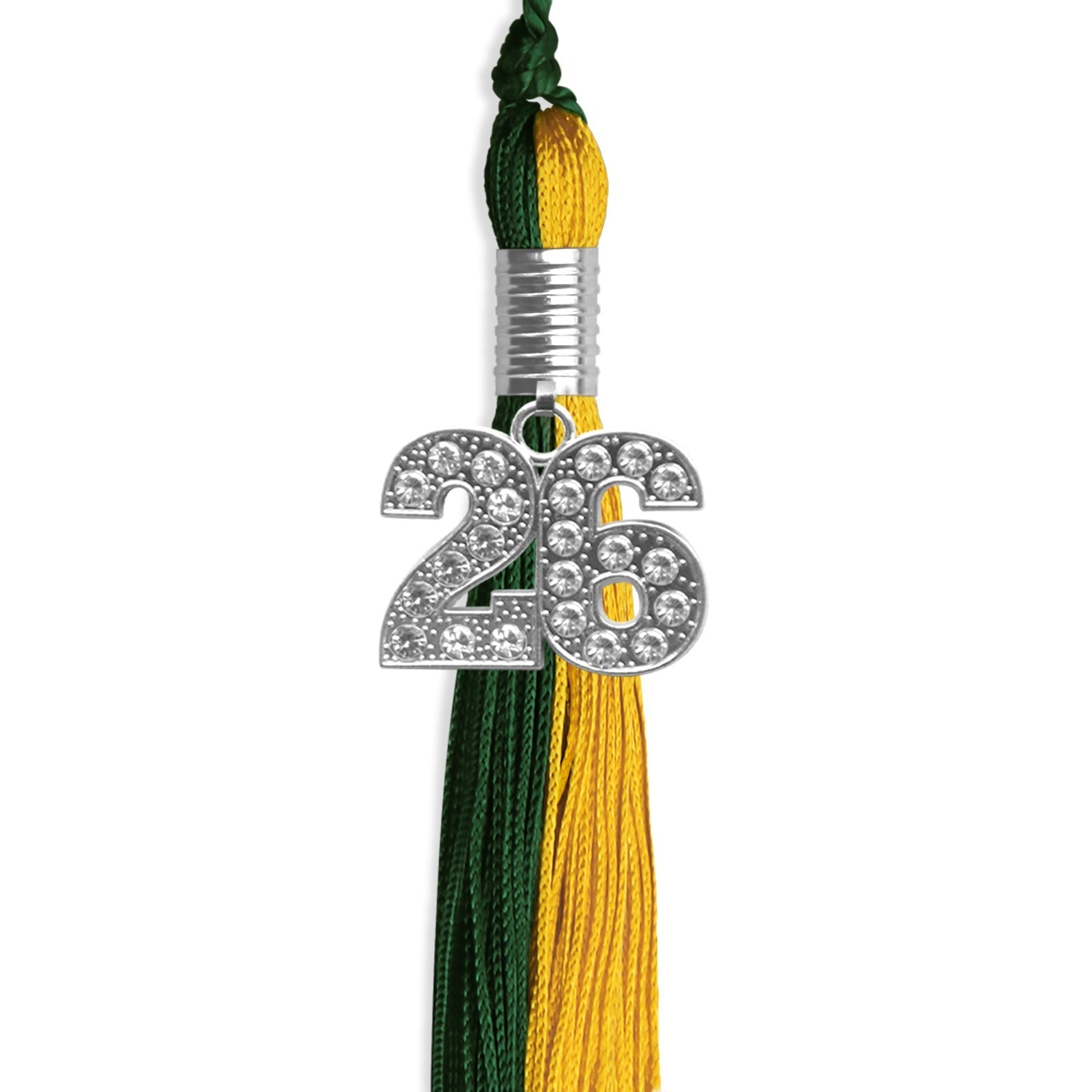 Hunter Green/Gold Graduation Tassel with Silver Bling Charm by Wholesale Grad Supply