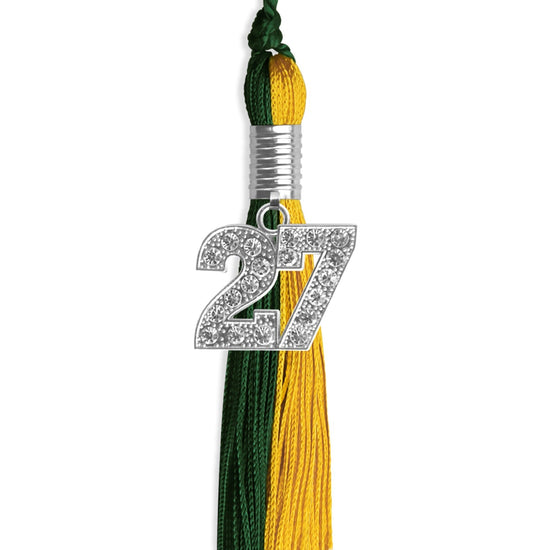 Hunter Green/Gold Graduation Tassel with Silver Bling Charm by Wholesale Grad Supply