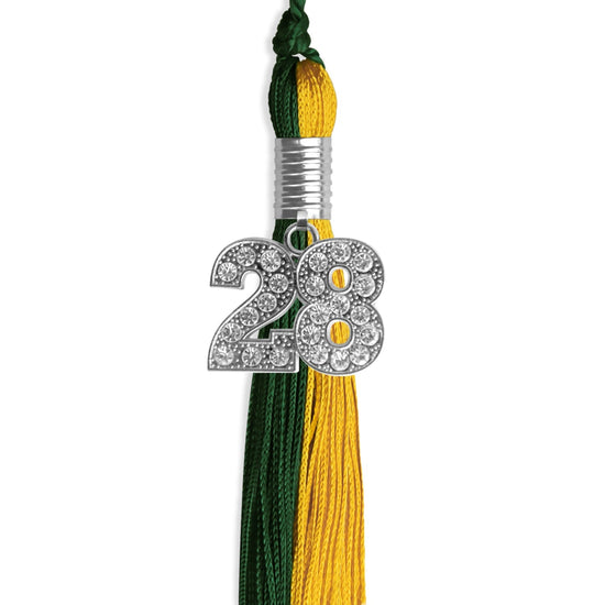 Hunter Green/Gold Graduation Tassel with Silver Bling Charm by Wholesale Grad Supply