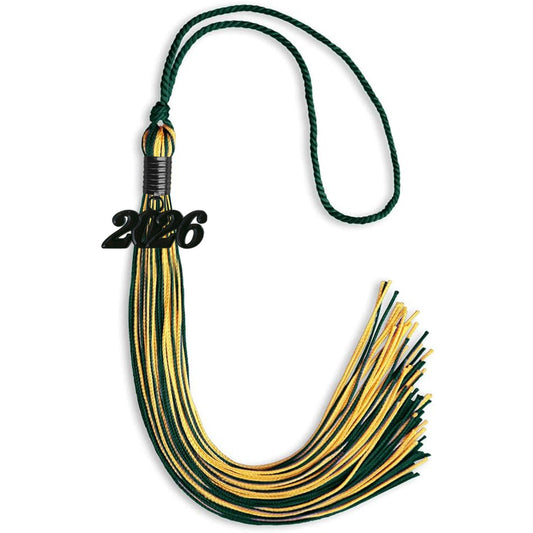 Hunter Green/Gold Mixed Color Graduation Tassel with Black Bling Charm by Wholesale Grad Supply