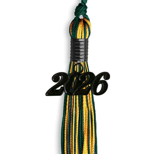 Hunter Green/Gold Mixed Color Graduation Tassel with Black Bling Charm by Wholesale Grad Supply