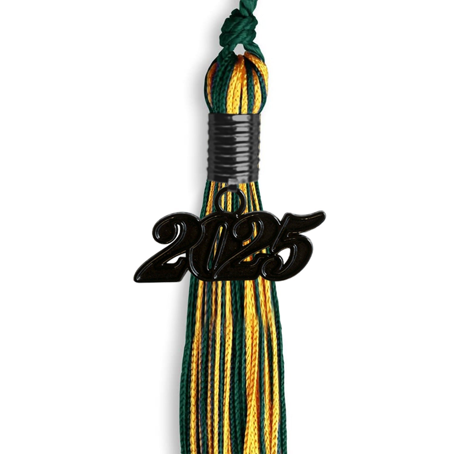 Hunter Green/Gold Mixed Color Graduation Tassel with Black Bling Charm by Wholesale Grad Supply