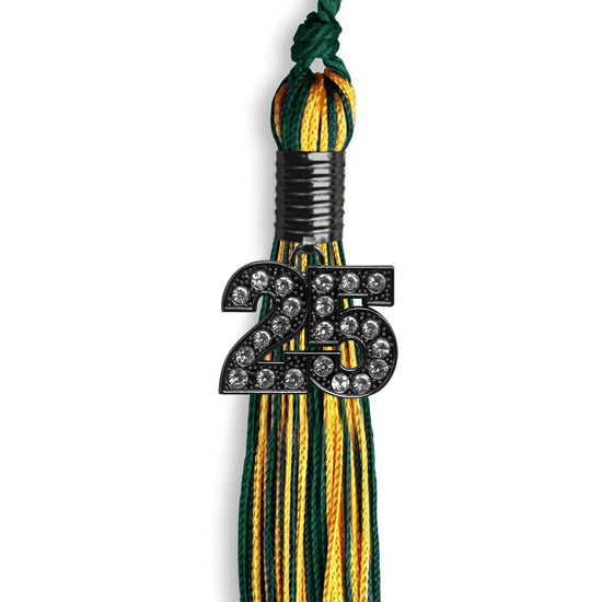 Hunter Green/Gold Mixed Color Graduation Tassel with Black Bling Charm by Wholesale Grad Supply
