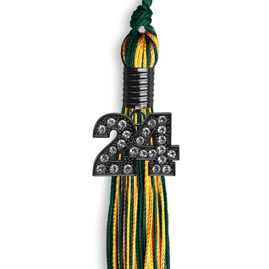 Hunter Green/Gold Mixed Color Graduation Tassel with Black Bling Charm by Wholesale Grad Supply